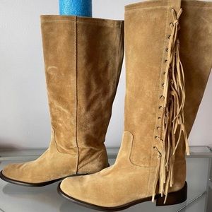 Coach tan Arianna over the calf Fringed Suede Boots